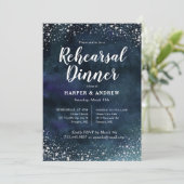 Elegantes Navy Blue Silver Glitzer Probe Dinner Einladung (Stehend Vorderseite)