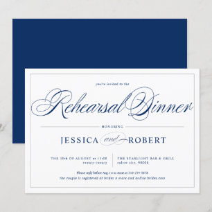 Elegantes Navy Blue Silver Lines Probe Dinner Einladung