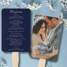 Elegantes Navy Blue & Silver Script Hochzeitsprogr Fächer