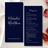 Elegantes Navy Blue & Silver Script Hochzeitsprogr Programm