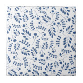 Elegantes Navy Blue Simple Botanical Pattern Weiß Fliese (Vorderseite)