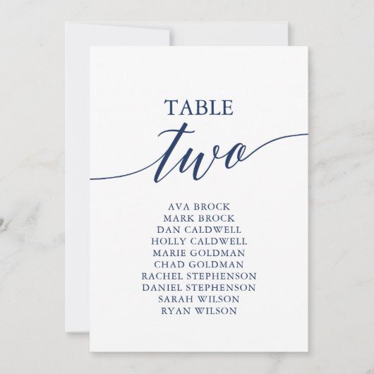 Elegantes Navy Blue Tischnummer 2 Seating Chart (Vorderseite)