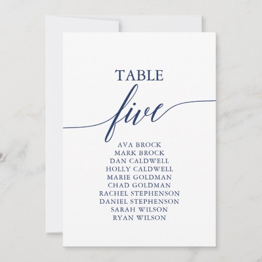 Elegantes Navy Blue Tischnummer 5 Seating Chart (Vorderseite)
