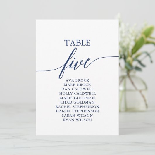 Elegantes Navy Blue Tischnummer 5 Seating Chart (Stehend Vorderseite)