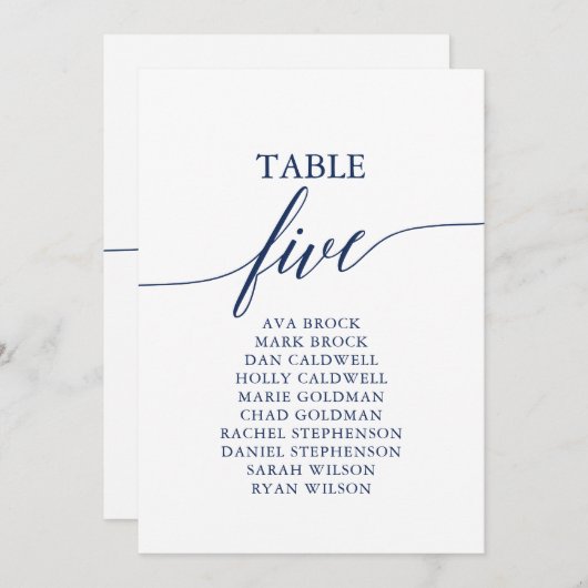 Elegantes Navy Blue Tischnummer 5 Seating Chart (Vorne/Hinten)