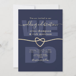 Elegantes Navy Blue und Gold, das wir Hochzeiten m Einladung