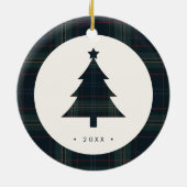 Elegantes Navy Blue und Green Kariertes Foto Weihn Keramik Ornament (Hinten)