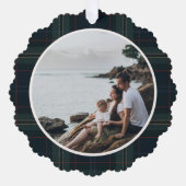 Elegantes Navy Blue und Green Kariertes Foto Weihn Ornament Karte (Vorderseite)