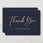 Elegantes Navy Blue und Rose Gold Dankeskarte (Vorne/Hinten)