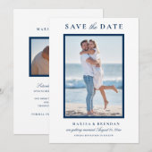 Elegantes Navy Blue Wedding Foto Save The Date (Vorne/Hinten)