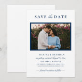 Elegantes Navy Blue Wedding Foto Save The Date (Vorne/Hinten)