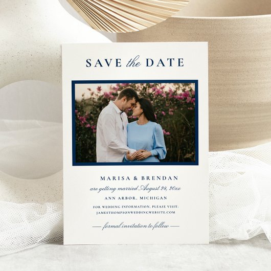 Elegantes Navy Blue Wedding Foto Save The Date