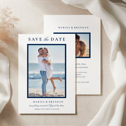 Elegantes Navy Blue Wedding Foto Save The Date