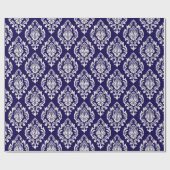 Elegantes Navy Blue White Damask Muster Luxus Geschenkpapier (Flach)