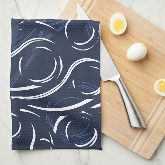 Elegantes Navy Blue & White Modern Monogram Muster Geschirrtuch (Viertel Falte)