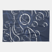 Elegantes Navy Blue & White Modern Monogram Muster Geschirrtuch (Horizontal)