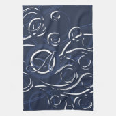 Elegantes Navy Blue & White Modern Monogram Muster Geschirrtuch (Vertikal)
