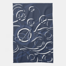 Elegantes Navy Blue & White Modern Monogram Muster Geschirrtuch