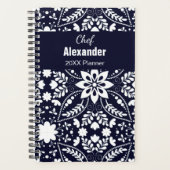 Elegantes Navy Blue White Nordic Folk Floral Muste Planer (Vorderseite)