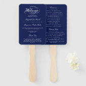 Elegantes Navy Blue & White Script Hochzeitsprogra Fächer (Vorne und Hinten)