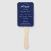 Elegantes Navy Blue & White Script Hochzeitsprogra Fächer (Vorderseite)
