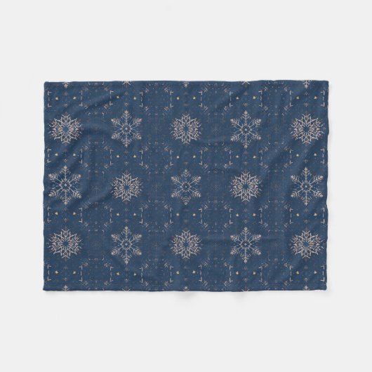 Elegantes Navy Blue Winter Snowflake Muster Fleecedecke (Vorderseite (Horizontal))