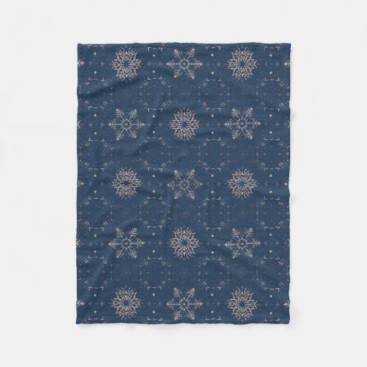 Elegantes Navy Blue Winter Snowflake Muster Fleecedecke (Vorderseite)