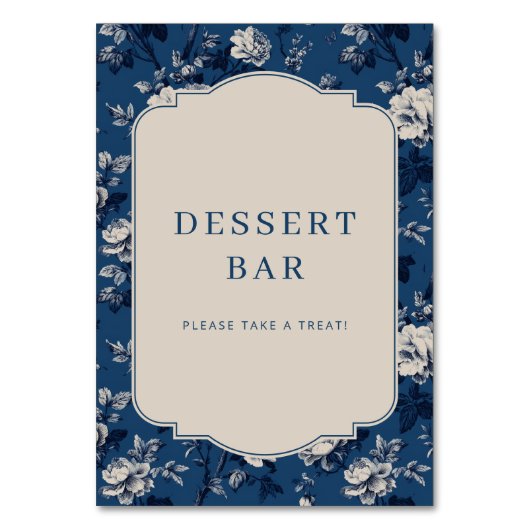 Elegantes Navy-Blumen-Dessertbar-Schild Tischnummer (Vorderseite)