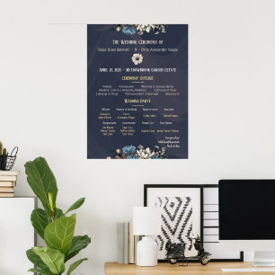 Elegantes Navy-Blumen-Hochzeitsprogramm Poster