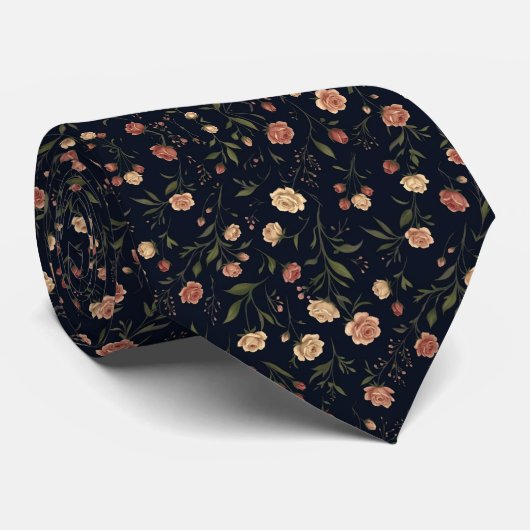 Elegantes Navy-Blumen-Tie-Muster Krawatte (Gerollt)