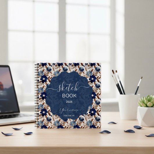 Elegantes Navy-Blumenmuster Notizblock