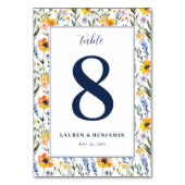 Elegantes Navy-Blumenmuster Tischnummer (Rückseite)