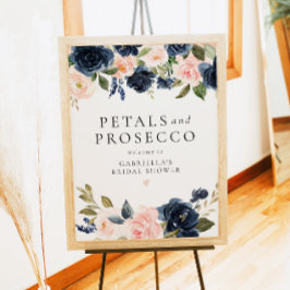 Elegantes Navy Blush Petals & Prosecco Brautparty Poster