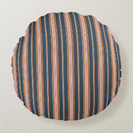 Elegantes Navy-Braun-Rosa-Ticking-Streifenmuster Rundes Kissen