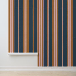 Elegantes Navy-Braun-Rosa-Ticking-Streifenmuster Tapete