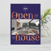 Elegantes Navy Bronze Business Open House Ein Foto Einladung (Stehend Vorderseite)