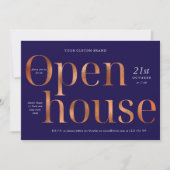 Elegantes Navy & Bronze Gold Business Open House Einladung (Vorderseite)