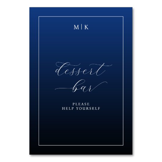 Elegantes Navy-Dessertbar-Schild Tischnummer (Vorderseite)