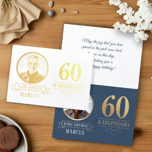 Elegantes Navy & Gold 60. & legendäres Geburtstags Folienkarte