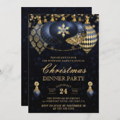 Elegantes Navy & Gold Baubles Weihnachtsfest Einladung (Vorne/Hinten)
