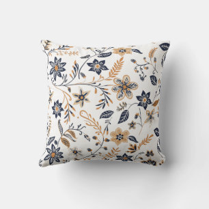 Elegantes Navy-Gold-Blumen-Botanikmuster Kissen