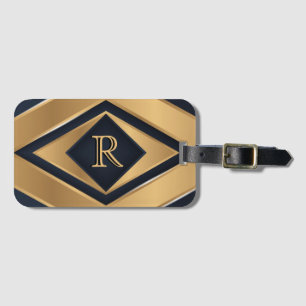 Elegantes Navy-Gold-Geometrisches-Monogramm-Sport- Gepäckanhänger