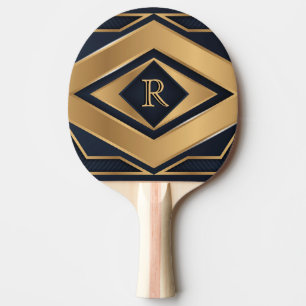 Elegantes Navy-Gold-Geometrisches-Monogramm Sport- Tischtennis Schläger