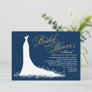 Elegantes Navy-Gold-Hochzeitskleid-Brautparty Einladung