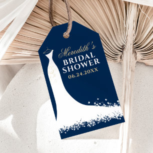 Elegantes Navy-Gold-Hochzeitskleid-Duschgeschenk Geschenkanhänger