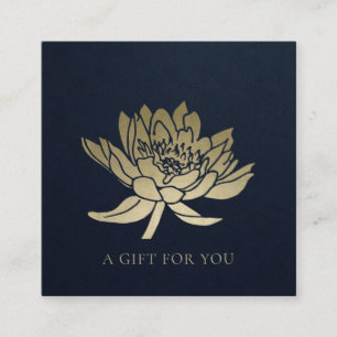 ELEGANTES NAVY-GOLD-LOTUS-BLUMEN-GESCHENKGUTSCHEIN QUADRATISCHE VISITENKARTE