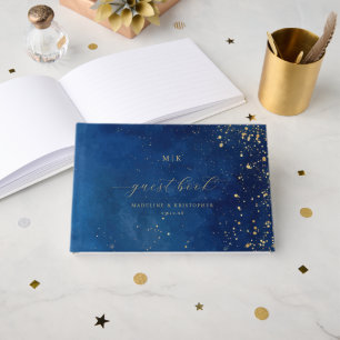 Elegantes Navy Gold Punkte Gästebuch