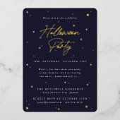 Elegantes Navy+Gold Scattered Stars Halloween-Part Folieneinladung (Vorderseite)