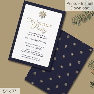 Elegantes Navy Gold Snowflake Weihnachts-Party Einladung