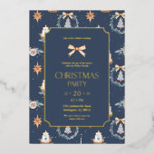 Elegantes Navy & Gold Weihnachts-Party Folieneinladung (Vorderseite)